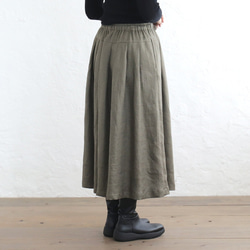 広がりすぎない大人のフレアスカート ヘンプ100% （カーキグリーン）SK12 4枚目の画像