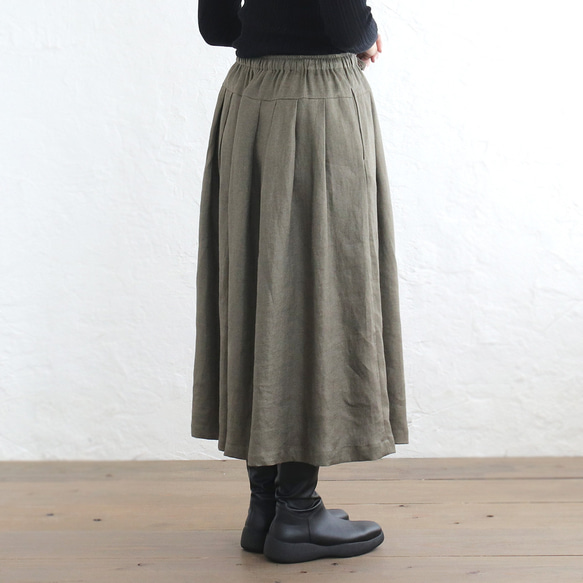 広がりすぎない大人のフレアスカート ヘンプ100% （カーキグリーン）SK12 4枚目の画像