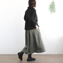 広がりすぎない大人のフレアスカート ヘンプ100% （カーキグリーン）SK12 6枚目の画像