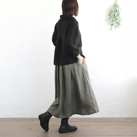 広がりすぎない大人のフレアスカート ヘンプ100% （カーキグリーン）SK12 6枚目の画像