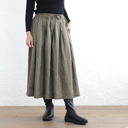 広がりすぎない大人のフレアスカート ヘンプ100% （カーキグリーン）SK12 2枚目の画像