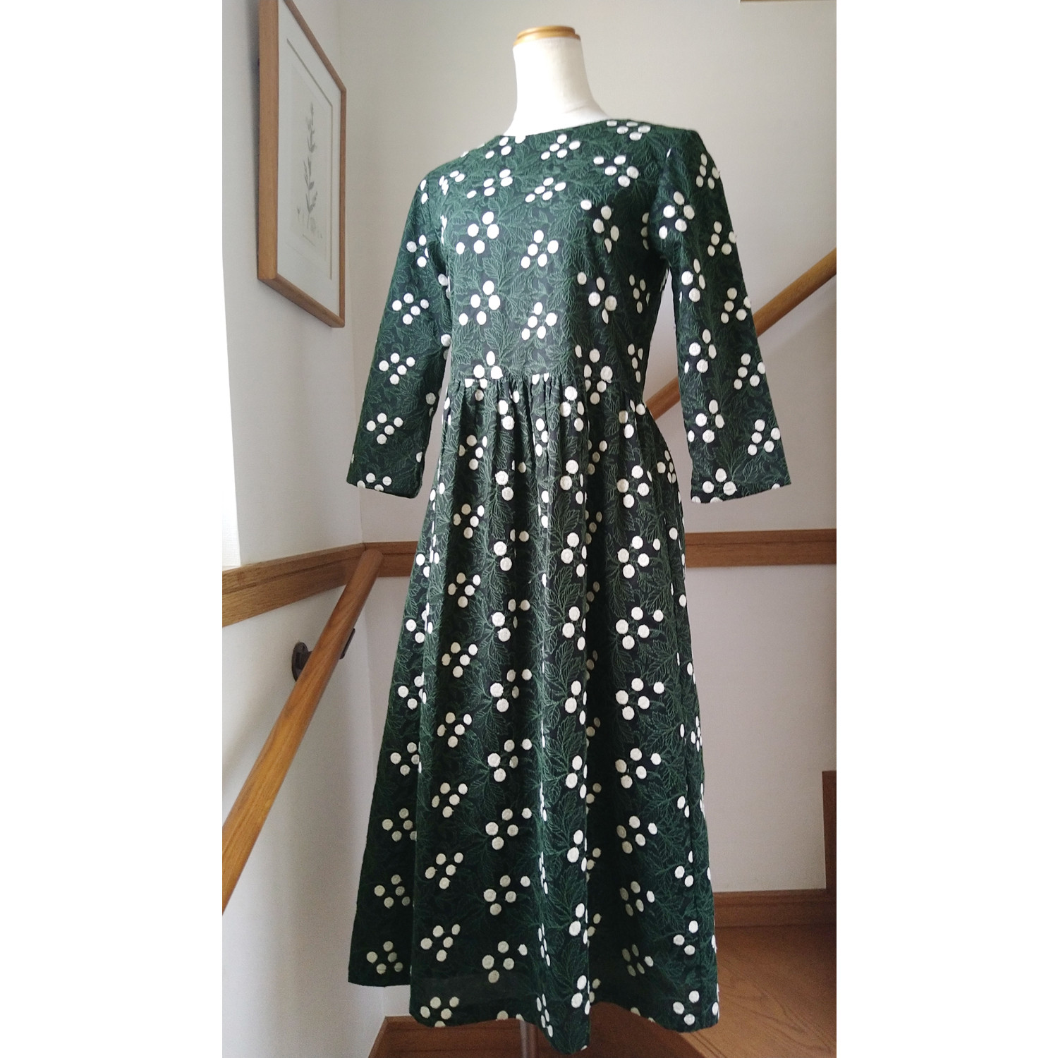 【総刺繡】コットンワンピース　七分袖 / ブラック (黒)