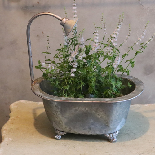 ブリキ植木鉢 ブリキバスタブポットL シャビーシック オシャレ 4066