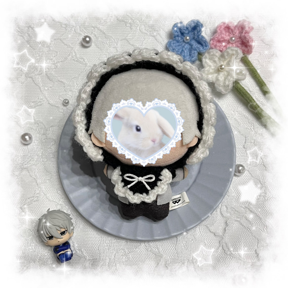 ちびぐるみ ボンネット スタイ オーダーページ 編み物 ちびぐるみ ぬい服 ボンネット スタイ ブラック 黒 ぬいぐるみ