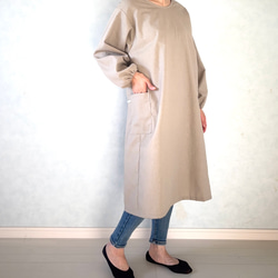 新色追加しました！毎日の割烹着。しっかり素材で頼れる1枚。コットンリネンキャンバス『グレージュ』 3枚目の画像