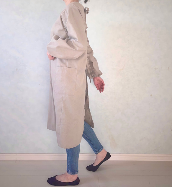 新色追加しました！毎日の割烹着。しっかり素材で頼れる1枚。コットンリネンキャンバス『グレージュ』 9枚目の画像