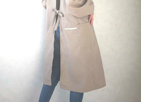 新色追加しました！毎日の割烹着。しっかり素材で頼れる1枚。コットンリネンキャンバス『グレージュ』 12枚目の画像
