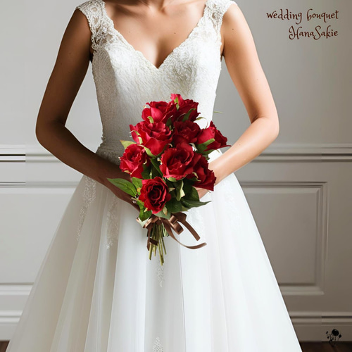 赤バラ ウェディングブーケ上質 シンプル コンパクト お洒落 人気 造花
