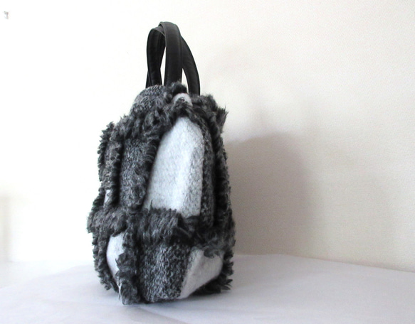 大きめネコバッグ＊グレーニットのパッチワーク 6枚目の画像