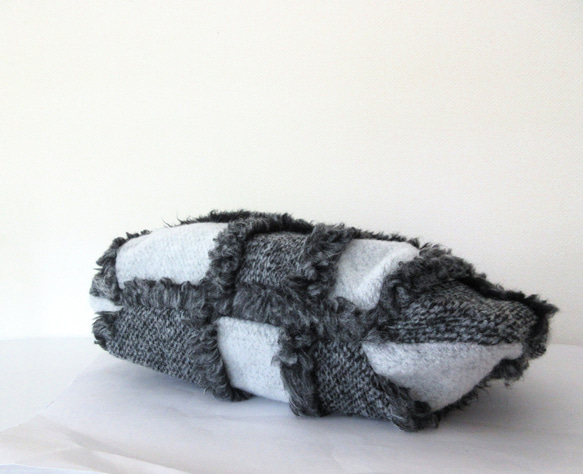 大きめネコバッグ＊グレーニットのパッチワーク 7枚目の画像