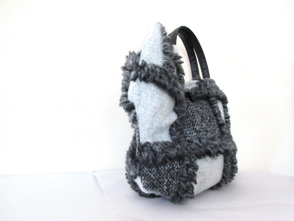 大きめネコバッグ＊グレーニットのパッチワーク 5枚目の画像