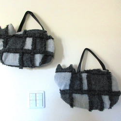 大きめネコバッグ＊グレーニットのパッチワーク 13枚目の画像