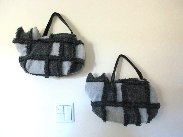 大きめネコバッグ＊グレーニットのパッチワーク 13枚目の画像