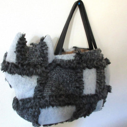 大きめネコバッグ＊グレーニットのパッチワーク 12枚目の画像