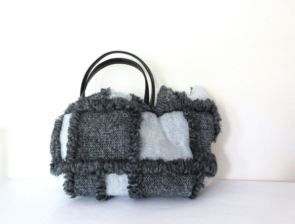 大きめネコバッグ＊グレーニットのパッチワーク 8枚目の画像