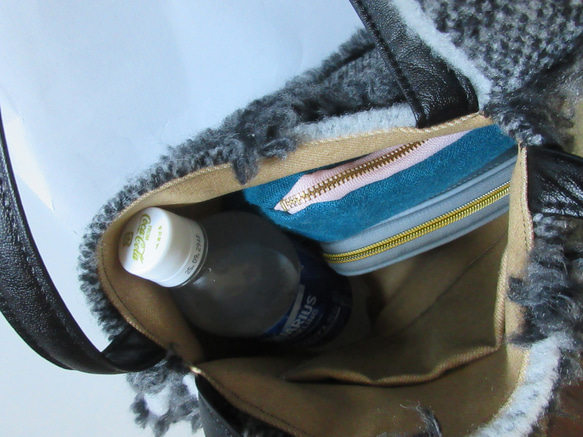 大きめネコバッグ＊グレーニットのパッチワーク 11枚目の画像