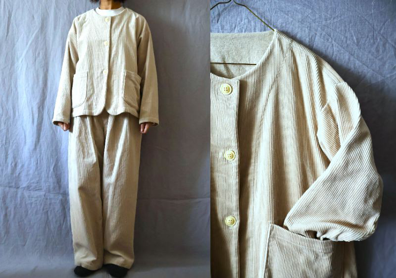 【受注制作】4色/ヘビーコーデュロイ　 ノーカラージャケット