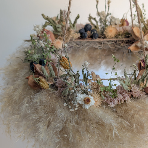 ドライフラワーリース パンパスグラスの置き型フライングリース 冬