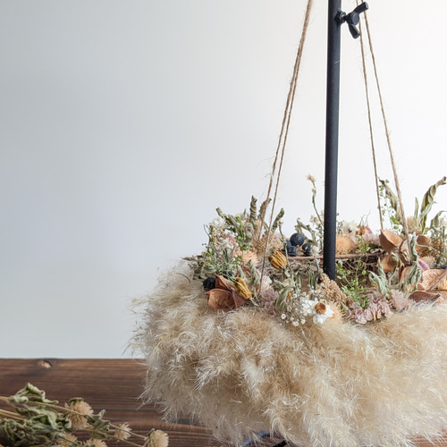 パンパスグラスリース ドライフラワーリース パンパスグラスの置き型フライングリース 冬