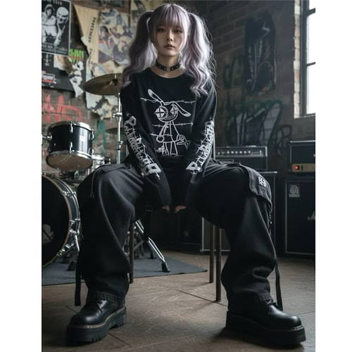 地雷 ロングTシャツ サブカル 地雷 うさぎ 闇 病みかわいい ビッグ