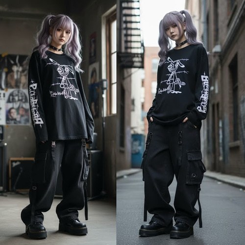 地雷 ロングTシャツ サブカル 地雷 うさぎ 闇 病みかわいい ビッグ