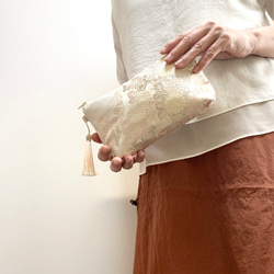 大人可愛いセレブポーチ帯リメイクポーチ化粧ポーチマルチポーチ着物リメイクポーチハンドメイド送料込みNO.5721 6枚目の画像