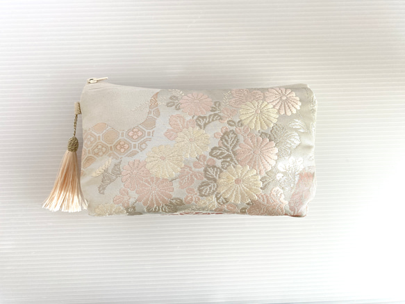 大人可愛いセレブポーチ帯リメイクポーチ化粧ポーチマルチポーチ着物リメイクポーチハンドメイド送料込みNO.5721 1枚目の画像