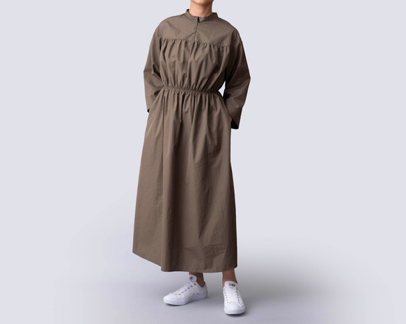 足長ギャザーワンピース　ウエストオーダーメイド　サイズSML　オールシーズン　カーキ　オリーブ 4枚目の画像