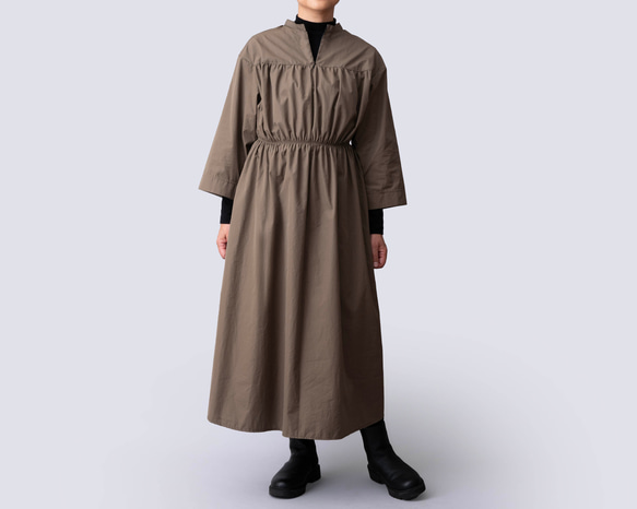 足長ギャザーワンピース　ウエストオーダーメイド　サイズSML　オールシーズン　カーキ　オリーブ 6枚目の画像