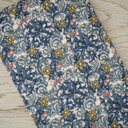 【新書】ゴムバンド栞付ブックカバー★ペイズリー ボタニカル★リス★ブルー系 2枚目の画像