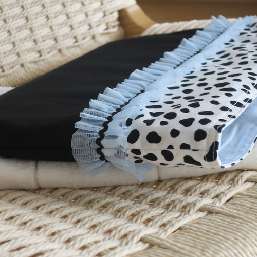 ダルメシアン×水色フリルのレッスンバッグ【サイズ変更可】高学年まで