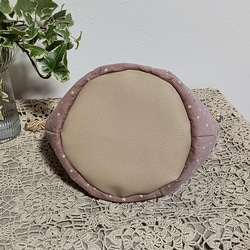 丸底巾着ポーチピンクドットコーデュロイ 3枚目の画像