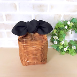 【スープジャーポーチ】保冷保温　バスケット柄×黒(ダイヤ型) 2枚目の画像