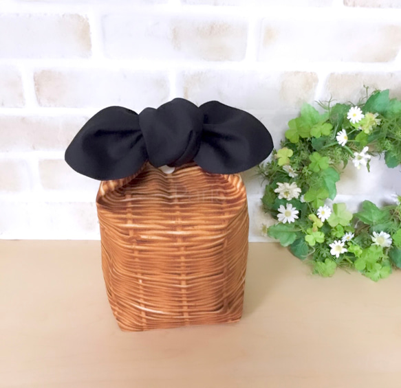 【スープジャーポーチ】保冷保温　バスケット柄×黒(ダイヤ型) 2枚目の画像