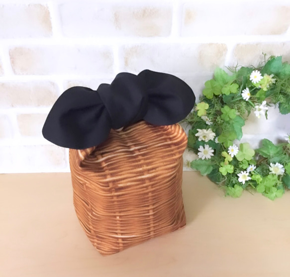 【スープジャーポーチ】保冷保温　バスケット柄×黒(ダイヤ型) 4枚目の画像