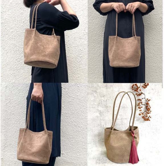 ころんと丸底（まるそこ）スエードバッグ　バイオレット　カラーオーダー可 10枚目の画像