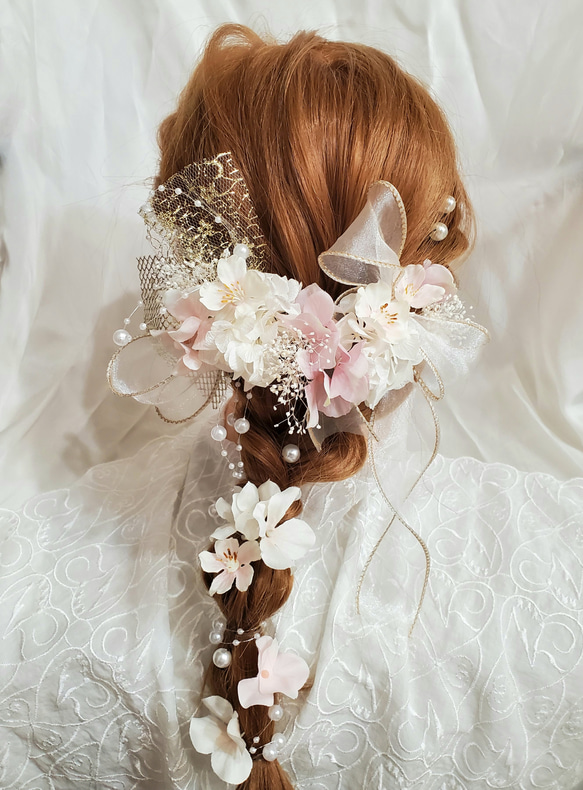 髪飾り 桜 blossom ピンク×ホワイト パール 成人式 結婚式 ヘアピン