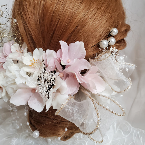 髪飾り 桜 blossom ピンク×ホワイト パール 成人式 結婚式 ヘアピン