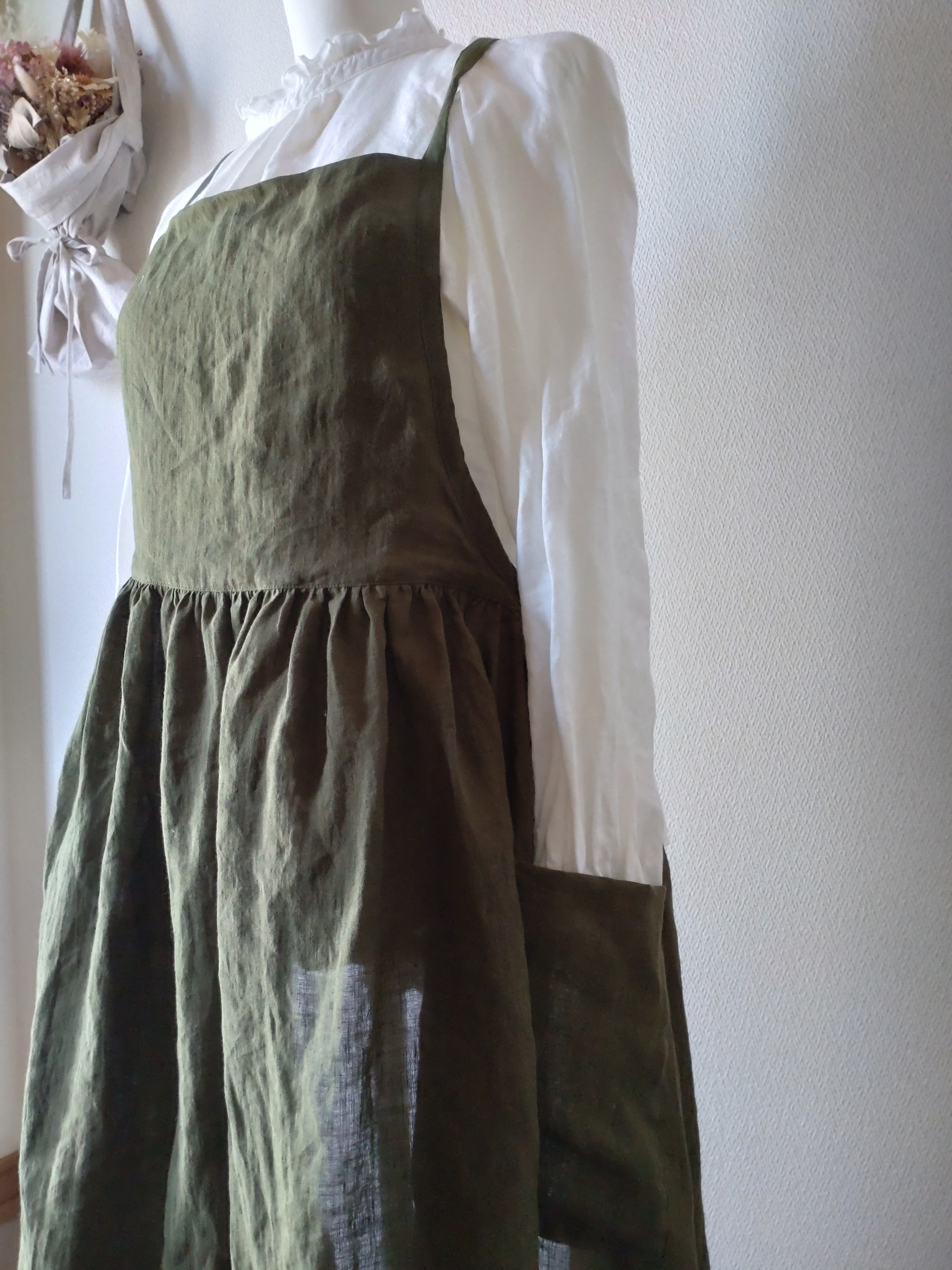 リネン100%☆ギャザーエプロン