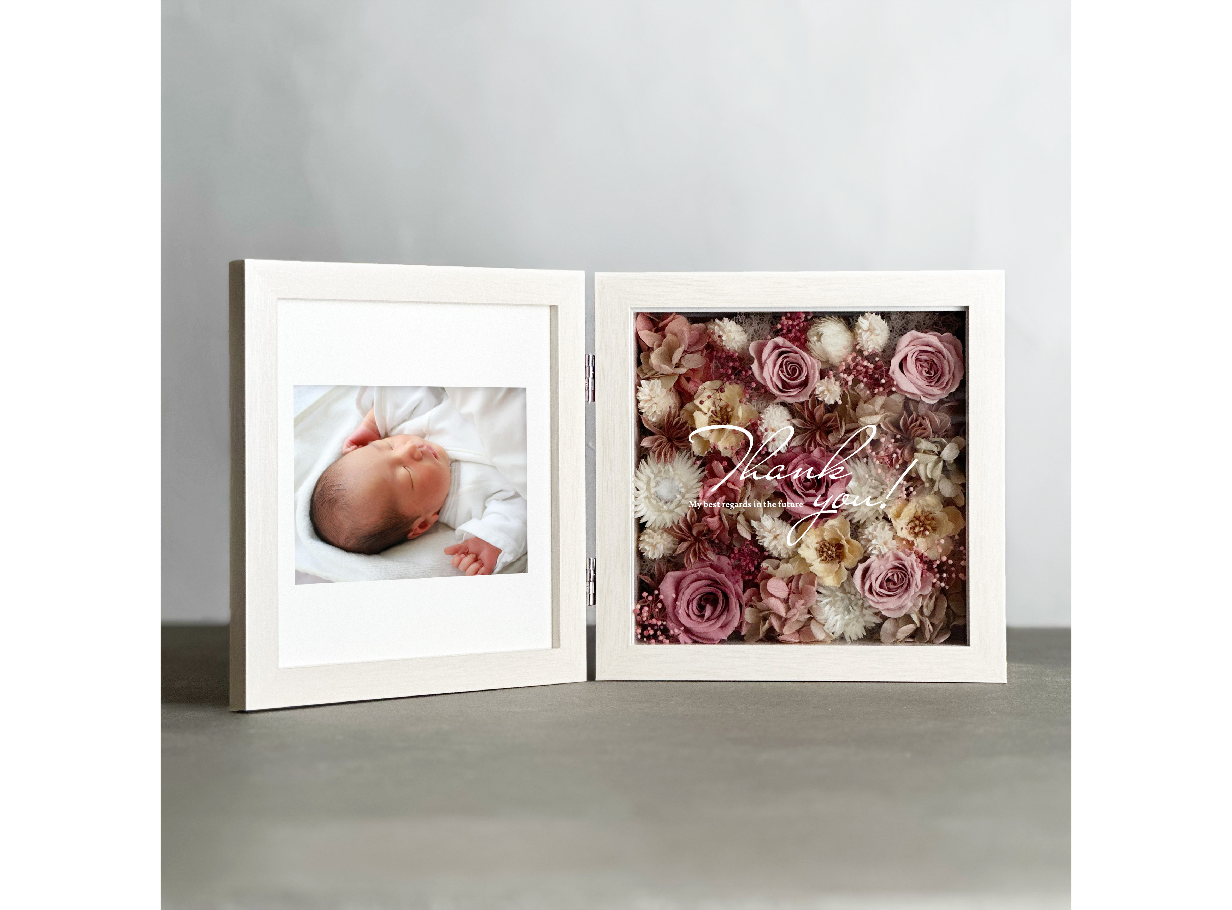 子育て感謝状「フォトフレーム フラワーボックス <ピンクライム>」両親贈呈品・結婚祝いなど