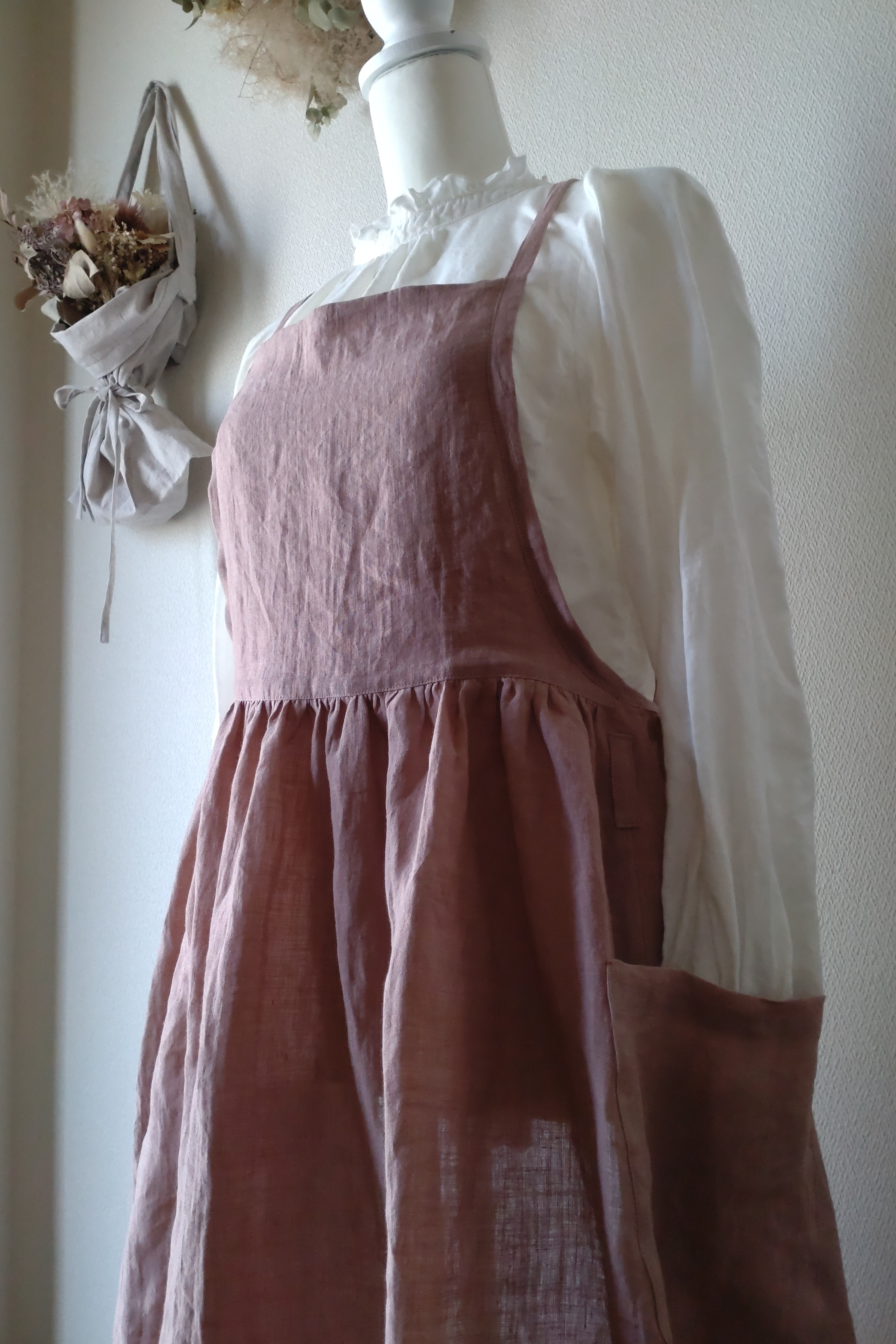 リネン100%☆ギャザーエプロン