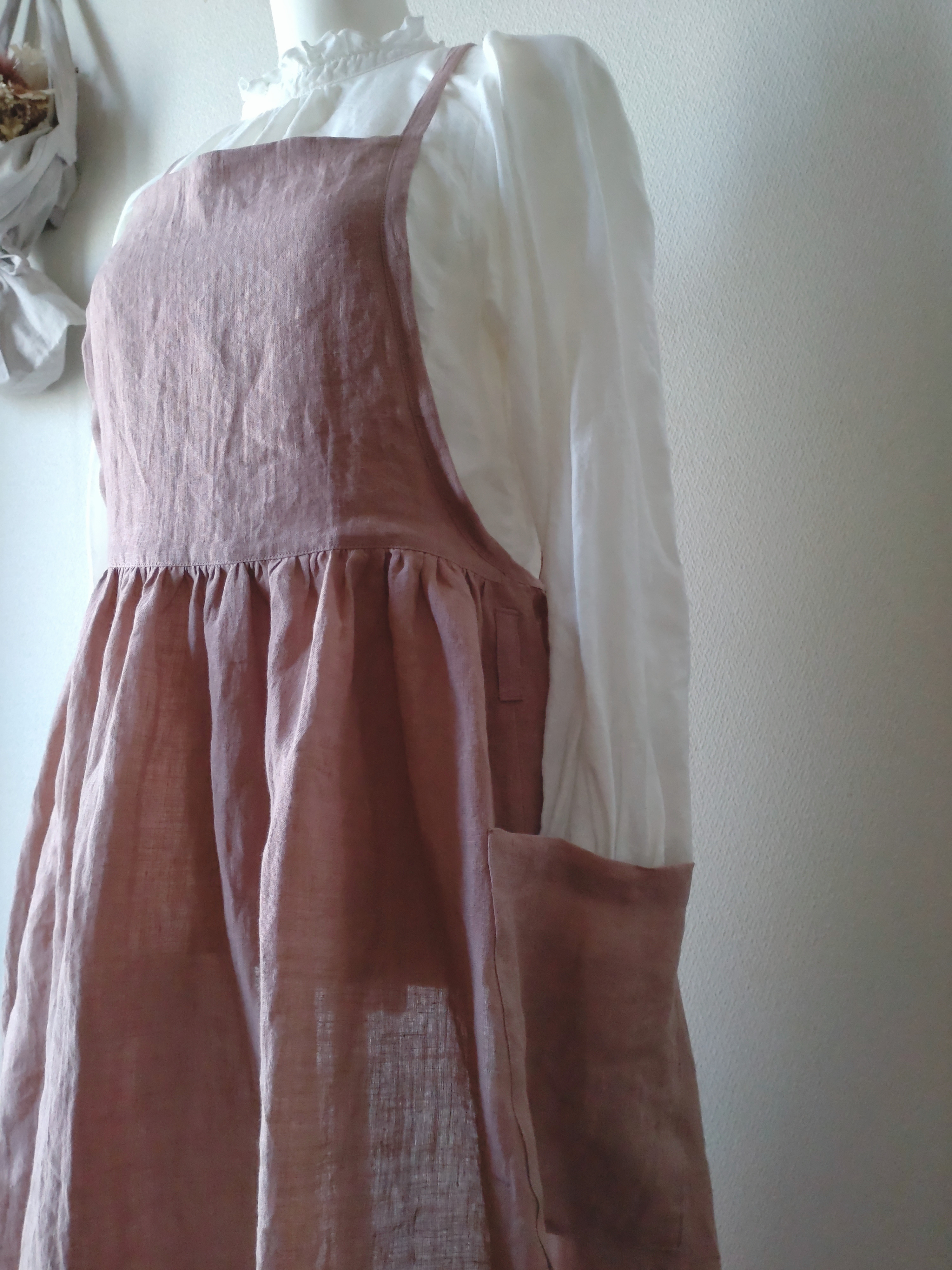 リネン100%☆ギャザーエプロン