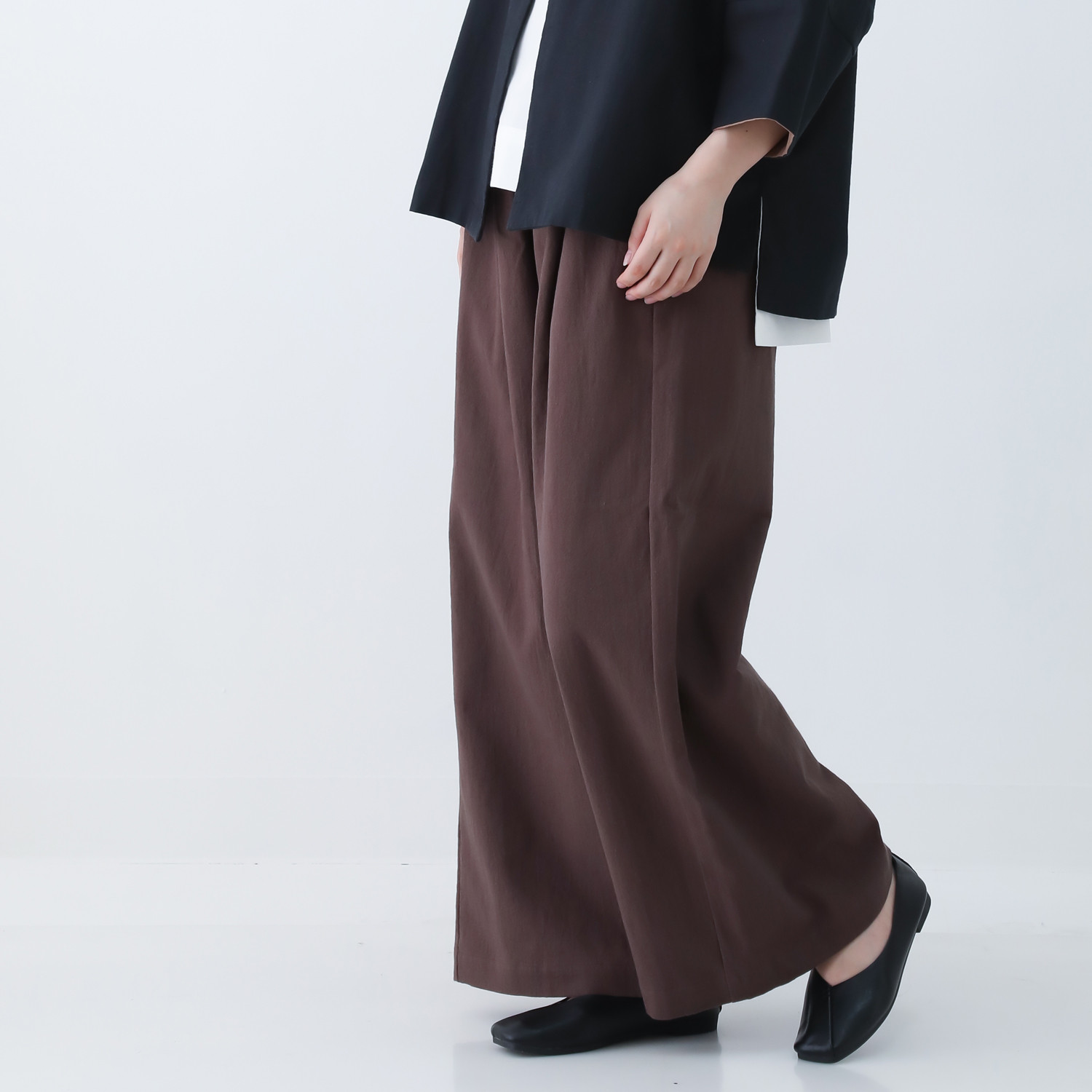 やわらかヴィンテージコットンリネンのキレイ目 タックパンツ サイズ選べる◎ ブラウン