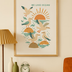 カモメ WE LOVE OCEAN SEAGULL アートポスター  海 シーガル  レトロ  イラスト ポスター 7枚目の画像