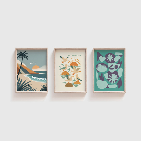 カモメ WE LOVE OCEAN SEAGULL アートポスター  海 シーガル  レトロ  イラスト ポスター 5枚目の画像