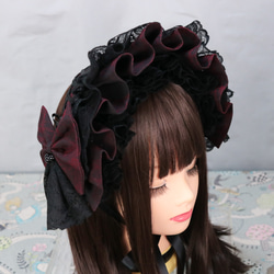 【ハロウィン】ハーフボンネットドレス Kちゃんさま専用】ハーフボンネット風ヘッドドレス 黒×オフ白・黒の