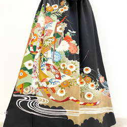 大人可愛いセレブ着物スカートフリーサイズ1点物黒留袖着物リメイクウエストゴムロングスカートフリーサイズ送料込み5722 2枚目の画像