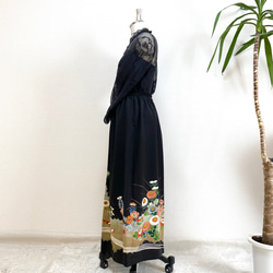 大人可愛いセレブ着物スカートフリーサイズ1点物黒留袖着物リメイクウエストゴムロングスカートフリーサイズ送料込み5722 4枚目の画像