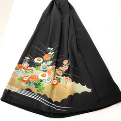 大人可愛いセレブ着物スカートフリーサイズ1点物黒留袖着物リメイクウエストゴムロングスカートフリーサイズ送料込み5722 8枚目の画像