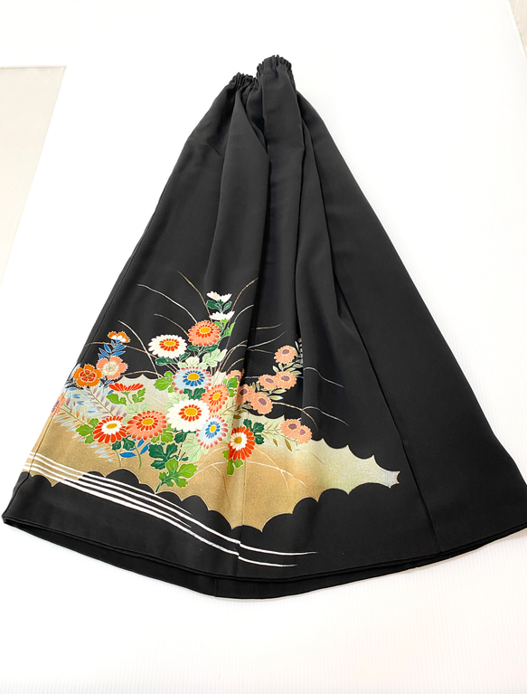 大人可愛いセレブ着物スカートフリーサイズ1点物黒留袖着物リメイクウエストゴムロングスカートフリーサイズ送料込み5722 8枚目の画像